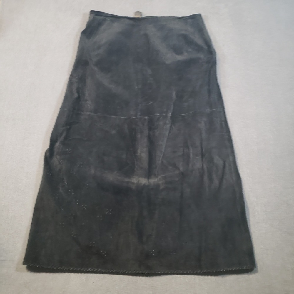 Marsh Landing Suede Maxi Skirt Womens 16 Black Leather A-Line Slit Whipstitch
